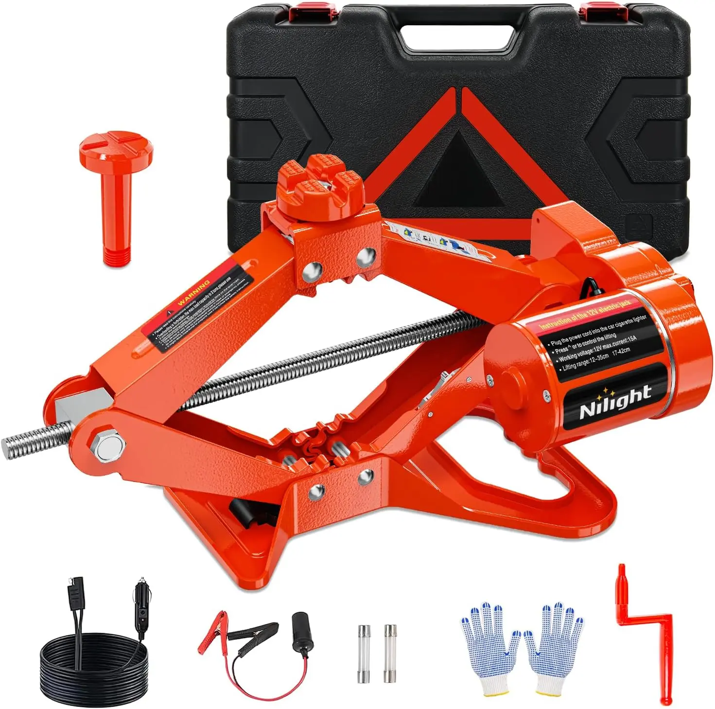 Nilight Electric Car Jack 3 Ton 6600LBS Floor Jack Kit Automatic 12V Electric Scissor Lift Jack Portable Repair Tool with Remote Control Double Jack Pads for Car Tire Change Replacement, Orange Red, Heavy Duty, Car Tools