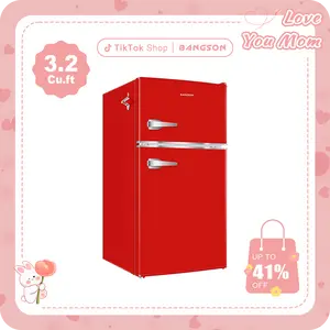 BANGSON 3.2 Cu.ft Retro Portable Fridge with Separate Freezer, Home Refrigerator, Adjustable Temp, Quiet Run, Energy-Efficient, Handle/No-Handle Options, Refrigerator Accessories Gift Idea