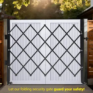 Single Folding Security Gate, 87"H x 85"W Lockable Retractable Scissor Gate, Heavy-Duty Steel Barricade with 360° Swivel Casters for Courtyards Garages Gardens Pool