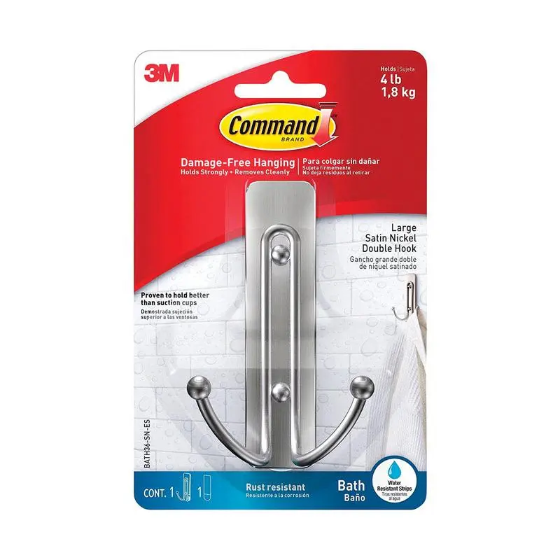 212 MAIN Smooth Large Adhesive Plastic Hooks with 4 in (4.03 in) Command 5000491 Adhesive Strips, 4 lbs Weight Capacity for Home & Bathroom Use, Adhesive Strip