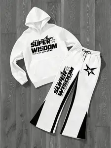 'super Wisdom' Two-Piece Sports Set with Eye-Catching Star Print, Soft Comfy Fabric, Trendy Urban Street Style for Casual Wear and Youth Outings