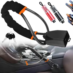 Car Anti-Theft Emergency Escape Kit, Auto Accessories, Includes Steering Wheel Lock and 2 Window Breakers, Essential Safety Set for Cars Trucks Suvs