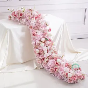 Pink Flower Garland,5D Luxury Floral Table Runner,Romantic Wedding Centerpiece, Flower Row for Backdrop Decor