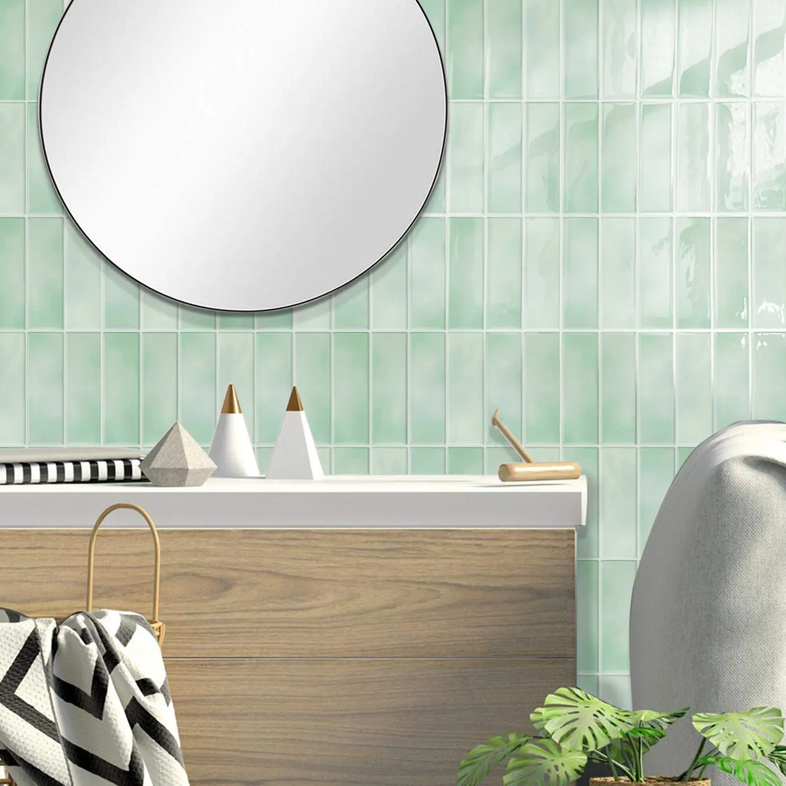 MOONFUN Peel and Stick Wall Tiles (10Pcs, 1.2mm Thick) - Waterproof, Heat-Resistant Vinyl Backsplash Tiles with Faux Ceramic Texture, Self-Adhesive Removable Panels for Kitchen, Bathroom Home DIY Decor oil-proof sticker unique