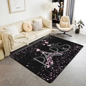 Feelyou Paris Area Rug - Black Pink Eiffel Tower Design, Romantic French Décor Appeal, Ideal Valentine Gift, Modern Indoors-Outdoors Living Room Floor Mat
