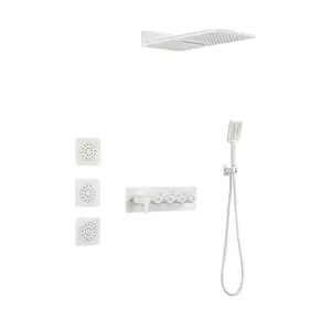 Wall-Mounted Waterfall Rain Shower System with American Pipe, 3 Body Sprays, Self-Clean Handheld Shower