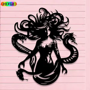 1pc Avant - Garde Mermaid with Dragons Metal Wall Art, Avant - Garde Mermaid with Dragons Statue Mural, Iron Craft, Perfect for Living Room, Lounge, Outdoor Space Decor,Artistic Metalwork, Halloween Decor, Ideal Gift for Trend Seekers