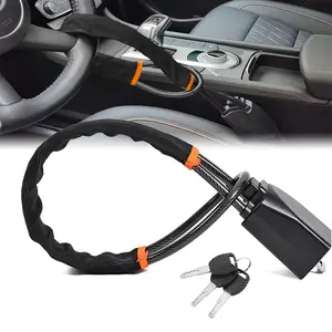 Car Steering Wheel Lock, Seat Belt Lock, Anti-Theft Device, Max 17 Inch Length, Small and Light-Weight, Multi-Functional, Fit Most Vehicle, SUV, Golf Cart Security (Black)