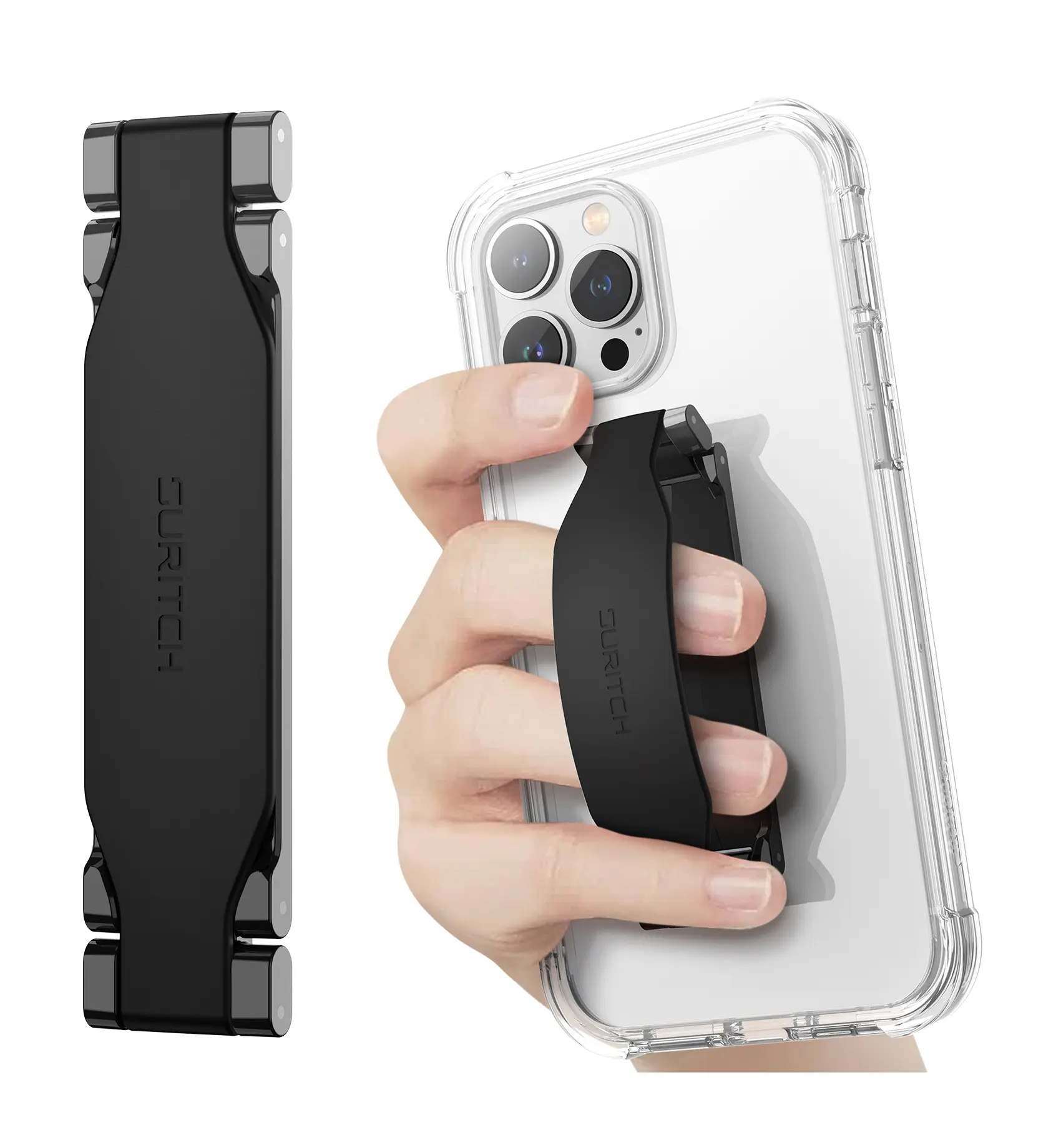 SURITCH Phone Grip Strap Finger Loop Holder for Back of Phone, 2-in-1 Soft Silicone Gripper Kickstand for iPhone Samsung and Most Cell Phone Cases, 3.94"