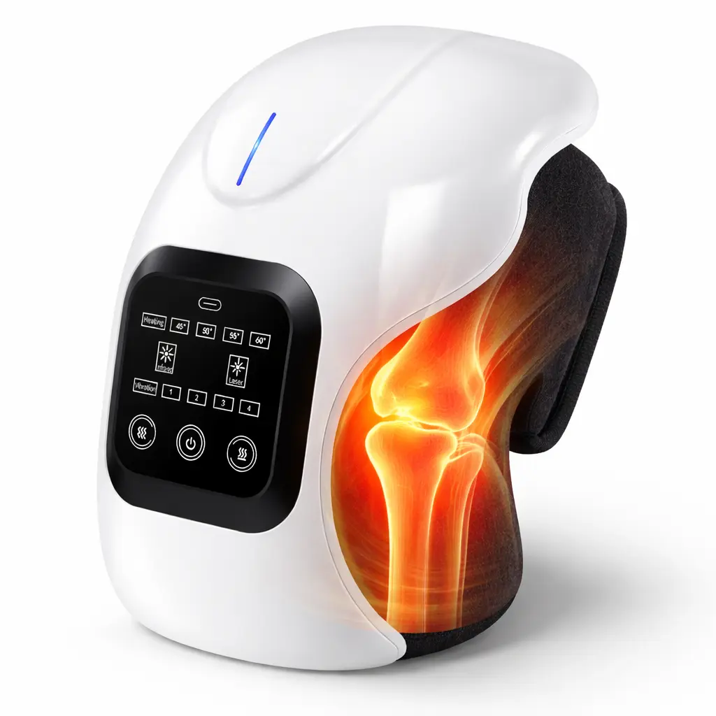 Rechargeable Knee Massager with Heat & Vibration Therapy for Pain Reduction, Cordless Vibratory Massage Device for Physical Therapy with 9 Modes & Remote Control, Vibratory Massager, Adjustable