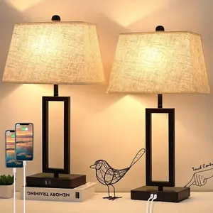 2024 Set of 2 Touch Control Table Lamps with 2 USB Ports, 3-Way Dimmable Bedside Nightstand Lamps for Bedrooms Living Room Reading, Modern Table Lamp Sets with Fabric Shade, LED Bulbs Included