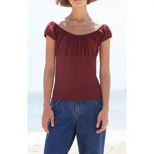 John Galt Women's Burgundy Casey Ruched Top