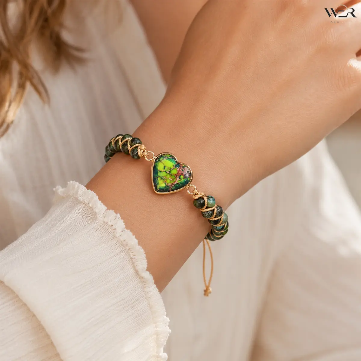 Heart Bracelet Stone Beaded Adjustable Bracelet Colorful Heart Bracelet for Women Girls Everyday Wear Gift