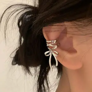 Ballet style ribbon bow earrings fashionable niche creative simple high-end design bow earrings for girlfriend birthday gift
