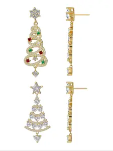 Women's Elegant Rhinestone Christmas Tree Dangle Earrings, Exquisite Star & Snowflake Decor Earrings, Fashion Jewelry for Party & Daily Clothing Decor