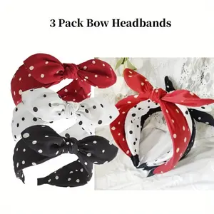 3PCS Rabbit Ear Hair hoop,Wide Polka Dot Headband for Women,Bow Headbands for Women,Chic Women'S Bowknot Headbands, On-Trend Polka Dots,Christmas Thanksgiving Valentine'S Day Gifts Set