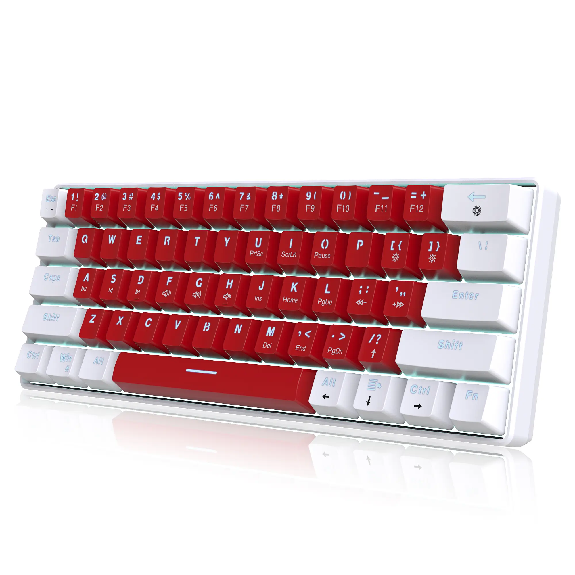 Snpurdiri Wired 60% Mechanical Gaming Keyboard, White LED Backlit Ultra-Compact Small Office Keyboard for Windows Laptop PC Mac (White-Red, Red Switches)