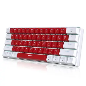 Snpurdiri Wired 60% Mechanical Gaming Keyboard, White LED Backlit Ultra-Compact Small Office Keyboard for Windows Laptop PC Mac (White-Red, Red Switches)