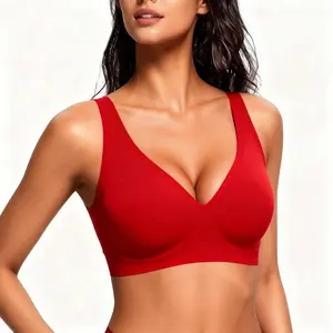 Wireless Womens Comfortable Wireless Bras Push Up Bralettes Seamless Tshirts Bras Deep V Everyday Jelly Bras