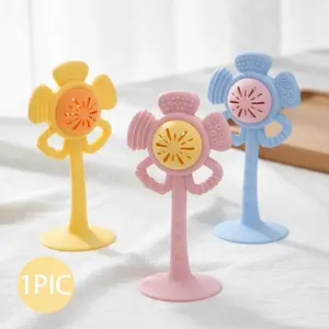 1 Piece Floral Shape Suction Sensory Rattle Toy, Silicone Material, Handheld Rattle, Suitable for Table and Car Glass