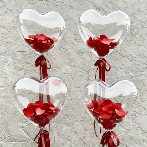506pcs Transparent Heart-Shaped Bobo Ballon Set, (5pcs Balloons + 500pcs Petals + 1Roll Ribbon) Petal Party Ballo, Valentine'S Day Heart-Shaped Transparent Ballo, for Wedding Theme Party, Decoration, Engagement Backdrop Decoration