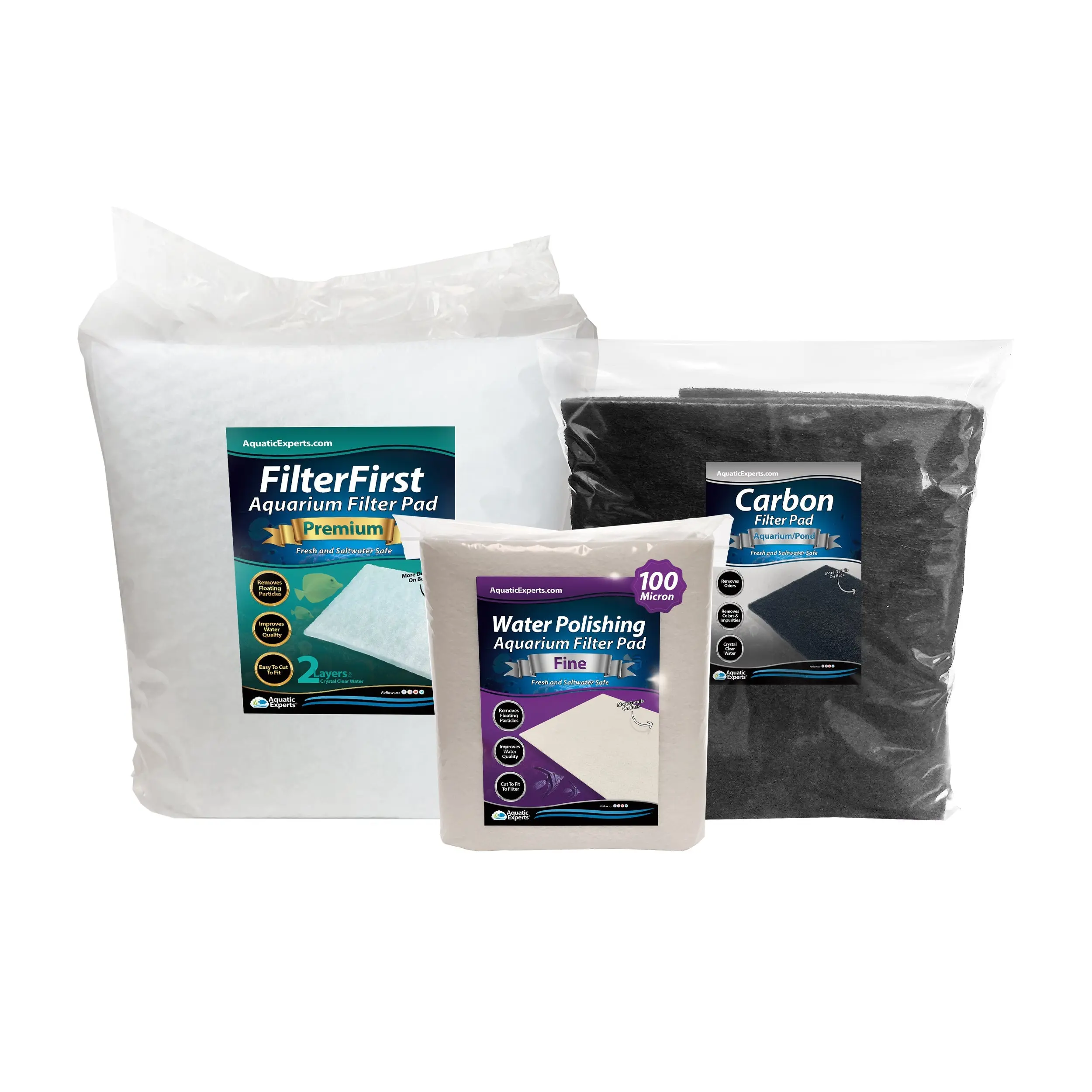 Aquarium Bundle - Carbon Filter 10.5"x72" + FilterFirst 12"x12 Feet + 4 Pack Polishing Pad 100 Micron Bundle