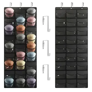 Baseball Hat Rack, 27 Pocket Over The Door Cap Organizer Cap Hat Holder Hanger For Closet With Large Clear Pockets & 3 Hooks, Hat Storage to Protect and Display