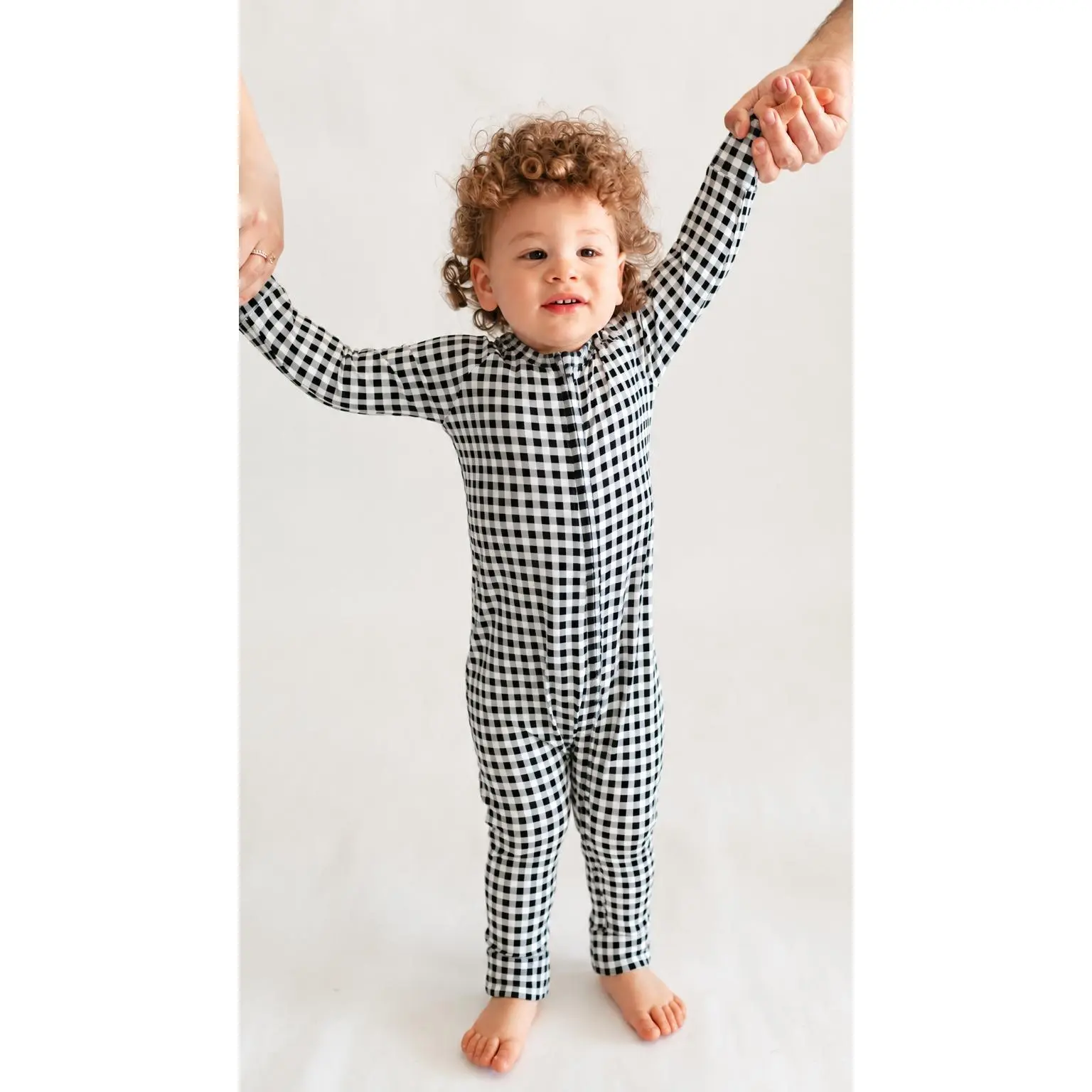 Infant Romper in Black Gingham