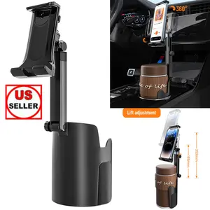 2-in-1 Car Cup Holder & Phone Mount Universal Bottle Friendly Expander with Height Adjustable for 4-7 inch Phones 25mm x 18.5mm
