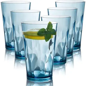 Plastic Drinking Glasses [Set of 6] Shatterproof Tumblers, Reusable Glass Cups, Dishwasher Safe (16 Ounces)