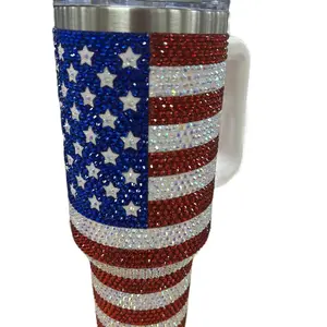 Rhinestone Flag 40 oz Tumbler - Elegant Bottle for Drinkware, Reusable, Washable, Portable Design, Ideal for Cup and Mug Use - Bottled, Water Bottles