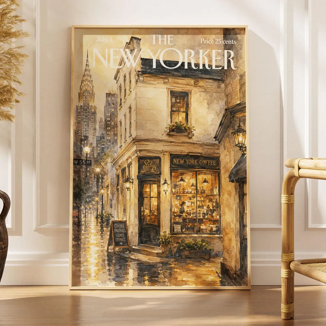 [No Frame] Vintage New Yorker Coffee Shop Poster, NYC Cafe Print