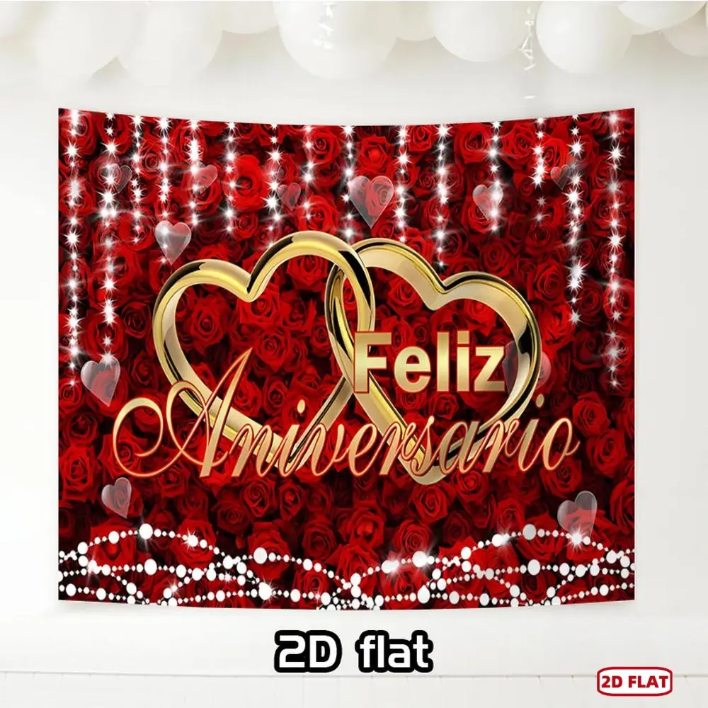1-Piece Polyester Shimmer Wall Backdrop, 1pc Printed Golden Heart Happy Birthday 2D Flat Banner, Home & Garden Festive Ceremony Christmas Party Decoration Supplies