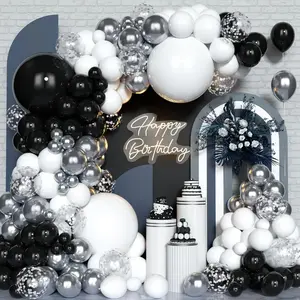 110pcs Black White Silvery Balloons Garland Arch Kit,Confetti Balloon.Birthday Wedding Retire Bridal Graduation Party Decorations