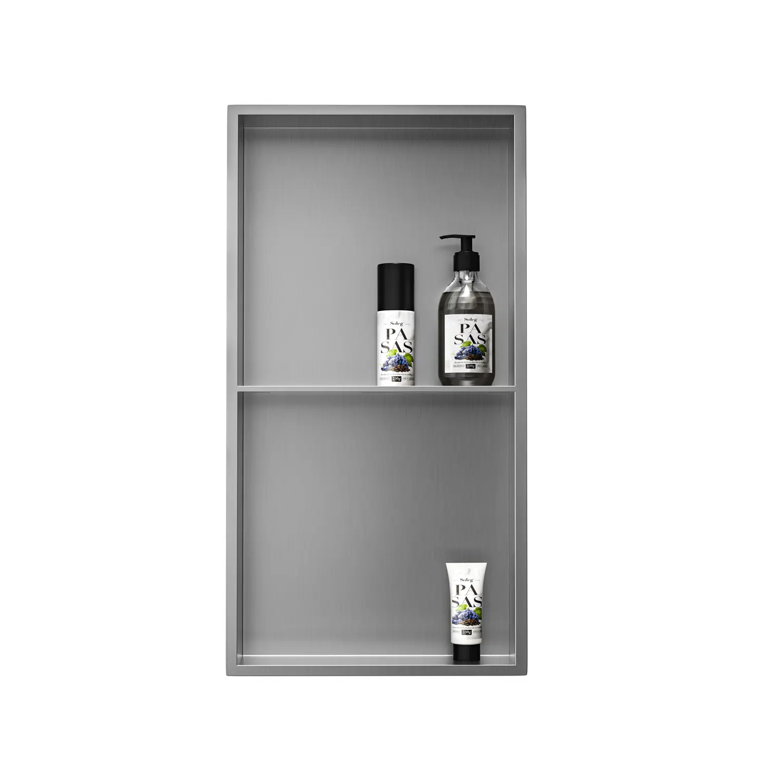 24" x 12" Stainless Steel Shower Niche, Brushed Finish, No Tile Needed, Over-Mounted Installation with Double Shelves, Rustproof & Leak-Proof Recessed Wall Niche for Bathroom Storage