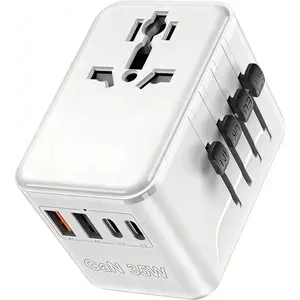 Power Adapter Travel - European Travel Plug Adapter with 3 USB-C PD   & 2 USB-A, 1 AC, Worldwide Travel Essentials, International Plug Adapter for UK//AU/ID, White