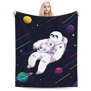 Space Sloth Astronaut Throw Blanket, Galaxy Themed Cozy Blanket, Soft Fluffy Lightweight Blanket for All Seasons, Anti-Pilling Washable Decorative Blanket