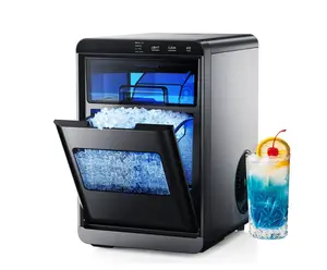 Simzlife Countertop Nugget Ice Maker, 44.9lbs/Day Chewable Pebble Ice Machine with Touch Screen, Stainless Steel Black for Home, Kitchen