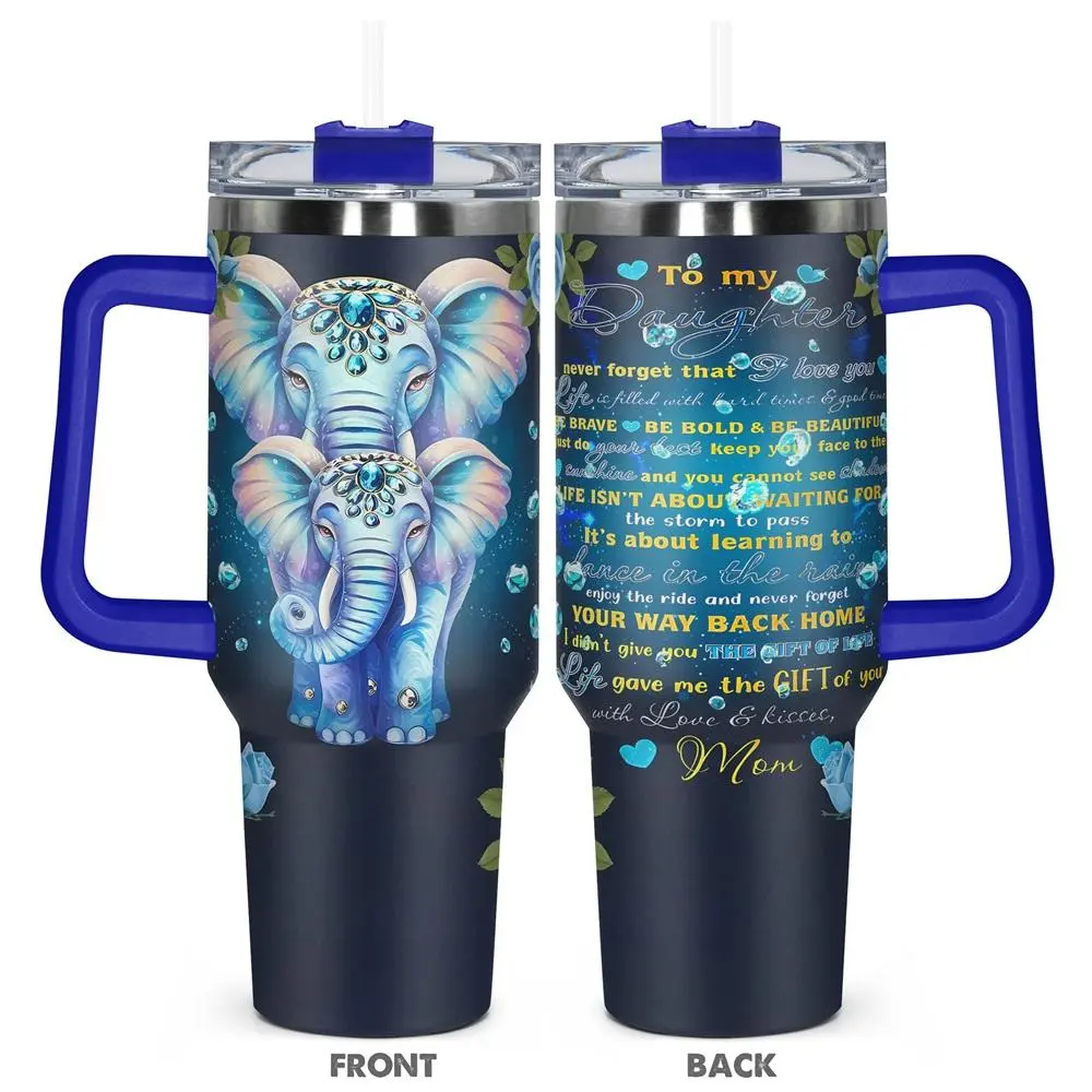 Elephant Pattern Tumbler, 1 Count 40oz Stainless Steel Water Bottle with Lid, Insulated and Durable Water Cup for Birthdays, Holidays, Drinkware, Portable Insulated Tumbler