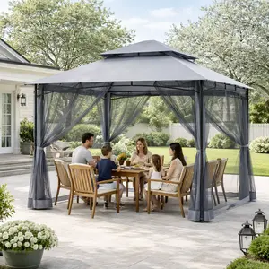 SeeHill 10' X 10' Sturdy Outdoor Patio Gazebo, Steel Frame Outdoor Gazebos with Double Roofs, Gazebos Tent for Party, Patio Gazebo Canopy with Mosquito Netting for Garden, Lawn, Backyard, Deck, Steel Gray Patio  Umbrella