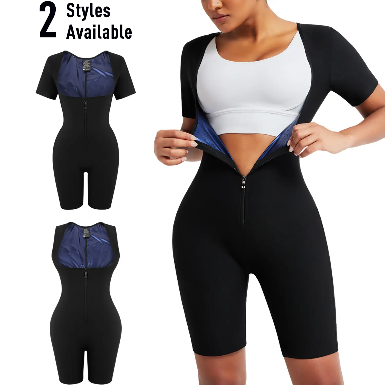 Women's Coated Athletic Zipper Workout Sauna Jumpsuit, One-piece Tummy Control Shapewear Romper Sauna Suit, Gym Exercise Activewear, Women Sportswear