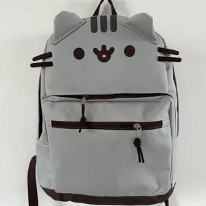 Kids' Cute Cat Print Gym Backpack - Twin Back Design, Detachable Paws, Lightweight, Portable, Adjustable Straps, Zipper Closure, Durable Easy-Clean Material, Black&Grey Tabby, for School, Travel (Sports & Outdoor Accessory)