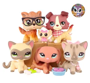 5 PC Miniature Cats Pack Dogs Collie Great Dane Dachshund Cocker Spaniel Mini Pet Toys Sets Animal Figures Collection