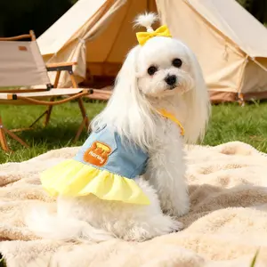 Honey Bear Denim Skirt for Pets, Cute Dress for Dogs and Cats, Teddy Bichon Pomeranian Yorkie Small Dog Clothes