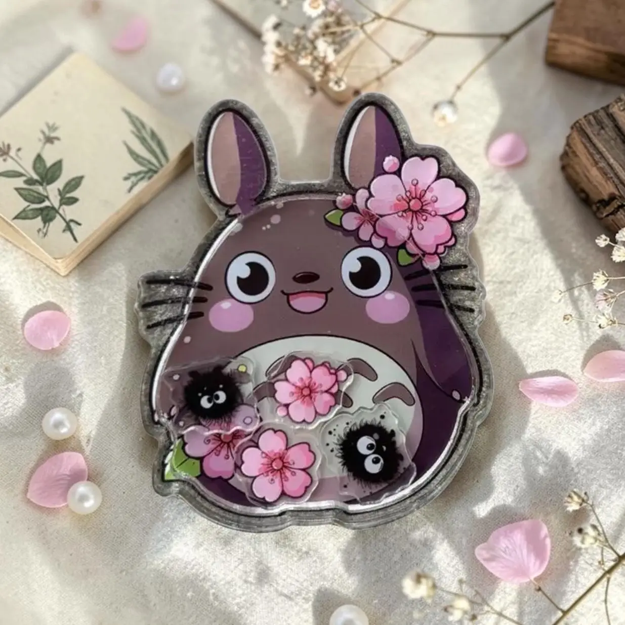 Cute Totoro Anime Phone Grip Shaker | Sakura Cherry Blossom Phone Holder Ghibli Inspired