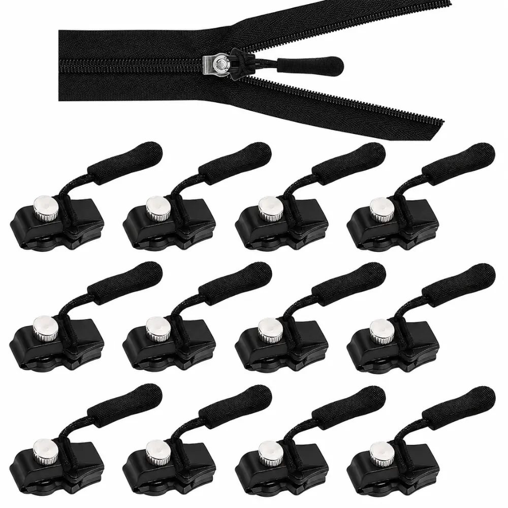 15PCS Zipper Repair Kit, Quick Install Replacement Zipper Pulls & Detachable Zip Heads, No Sewing Required, Universal Zipper Fix for Jackets, Luggage, Backpacks, Bags & Clothing