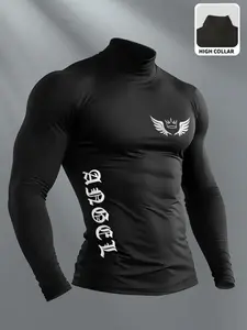 Men's High Neck Compression Shirt, Tight Fit Gym Base Layer, Long Sleeve Top, Quick Dry Sweat Wicking, Muscle Fit Training Wear, Athletic Compression Shirt