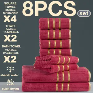 8-Piece Bath Towel Set, Modern Luxury Trim, Quick-Dry Super Absorbent Microfiber, Suitable for Home Camping Hotel School Factory