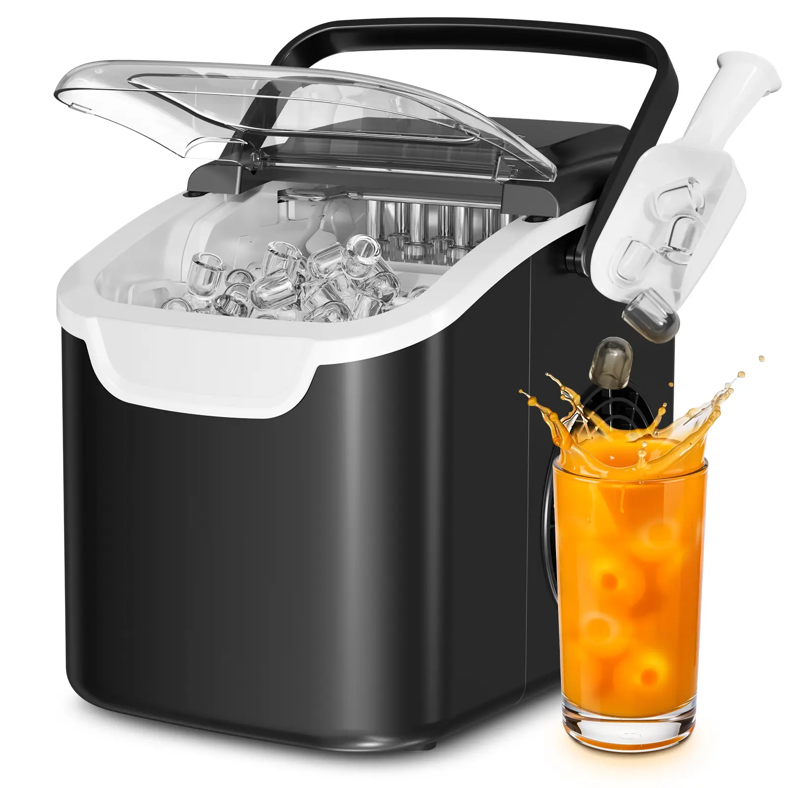 Electactic Countertop Ice Maker Machine, 8 Cubes in 6 Mins, 26.5 lbs/Day, Self-Cleaning, 2 Sizes, Ultra-Quiet for Home/Kitchen/Camping/RV, black