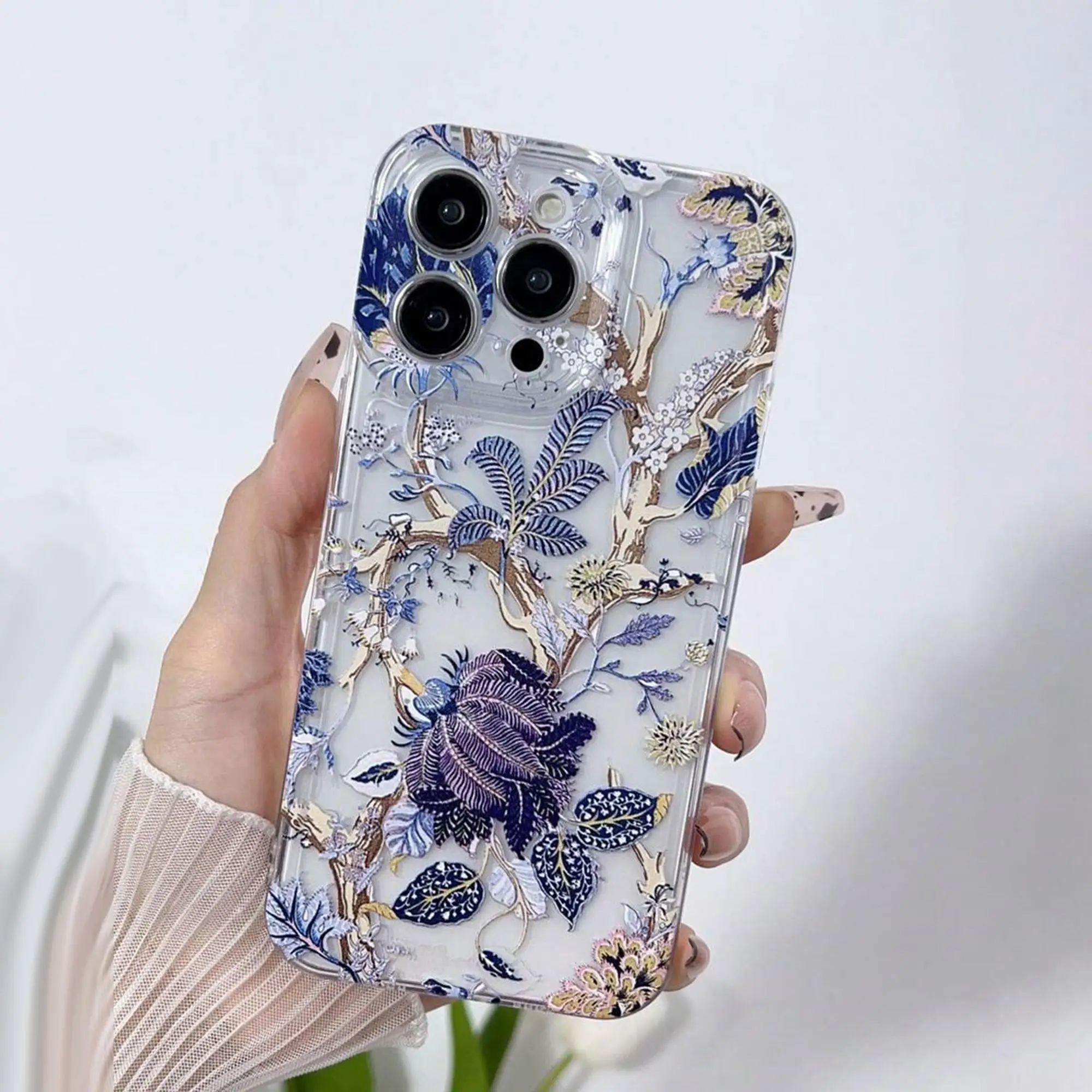 Leaf Pattern Phone Case with Len Protector, Decorative Phone Protective Cover, Phone Accessories Compatible With iPhone 11 12 13 14 15 Plus Pro Max XR